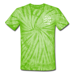 Anti Sugar Sugar Club - Unisex Tie Dye T-Shirt - spider lime green