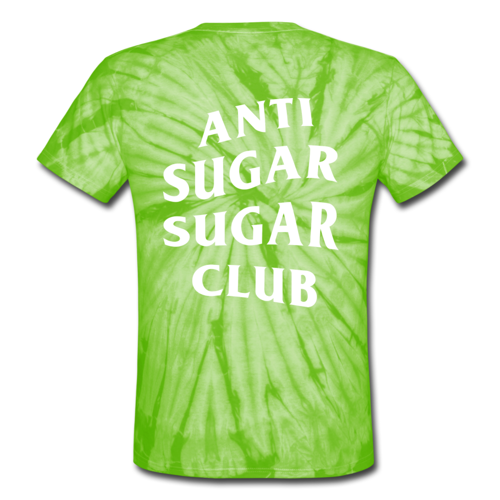 Anti Sugar Sugar Club - Unisex Tie Dye T-Shirt - spider lime green