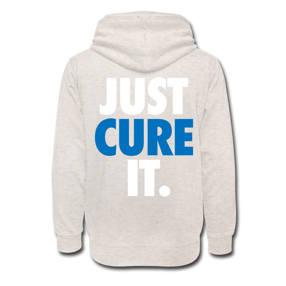 Just Cure It - [White Print] Shawl Collar Hoodie - heather oatmeal